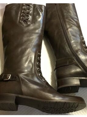 Stuart Weitzman Dark Brown Lace-Up Leather Knee Boots